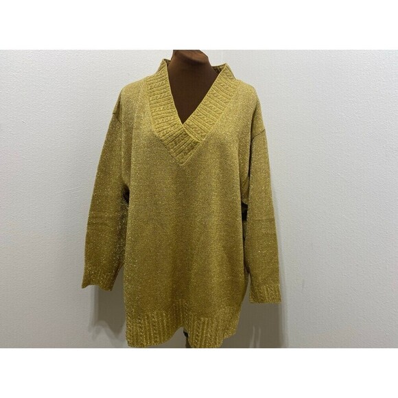 Diane Von Furstenberg Metallic Gold Sweater V Neck Size XXL - Picture 2 of 8